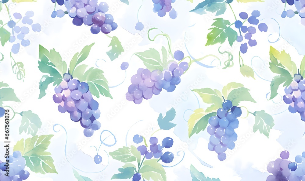 Watercolor grape pattern illustration,Generative AI - obrazy, fototapety, plakaty 