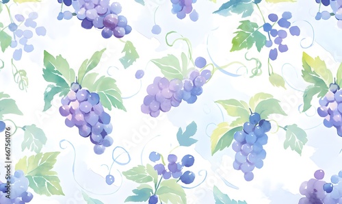 Watercolor grape pattern illustration,Generative AI photo