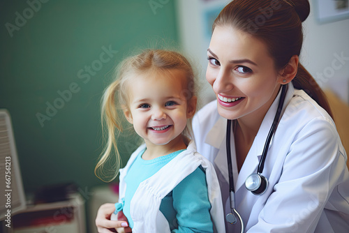 pediatrician use stethoscope exam child patient