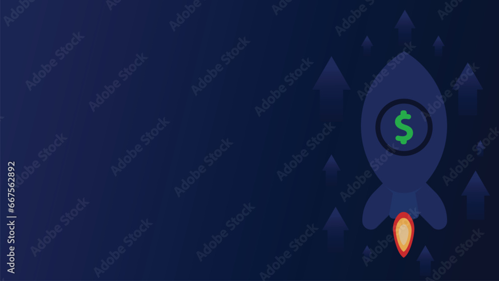 Financial growth concept vector banner design with rocket taking off ...