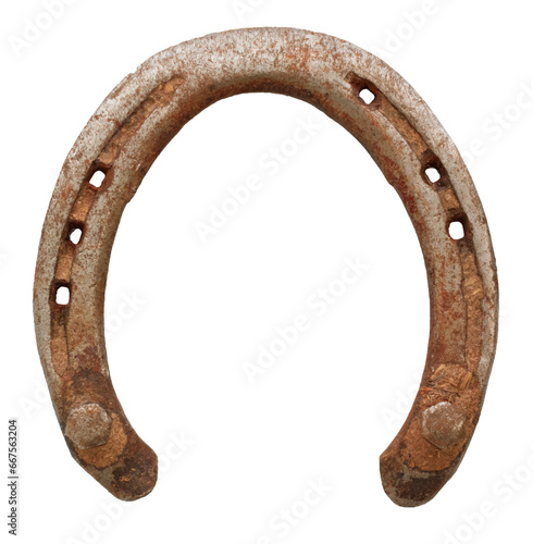 old rusty horseshoe isolated on transparent background, png clip art photo
