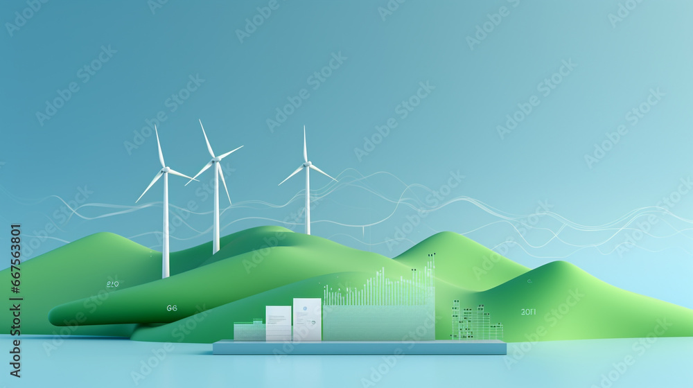 Renewable energy background with green energy as wind turbines. The concept of green energy system