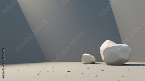 3D rock collapse. Stone bolder with copy space photo