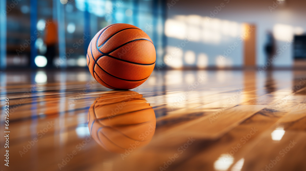 Basketball ball over floor in the gym Basketball ball over floor in the gym