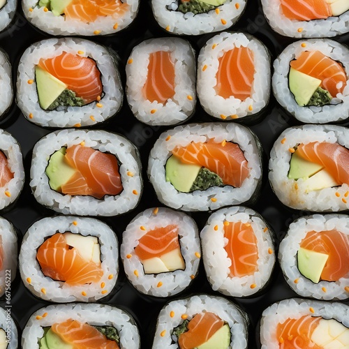 Sushi rolls close up photograph. seamless picture