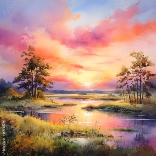 Beautiful Watercolor Sunset