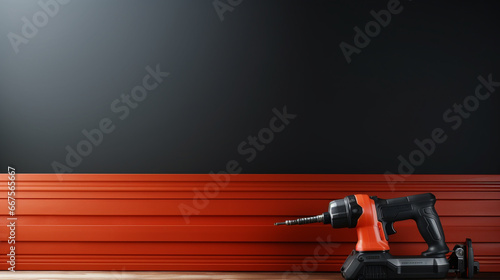 electric screwdriver drill  on 3d minimalist black orange background with copy space photo