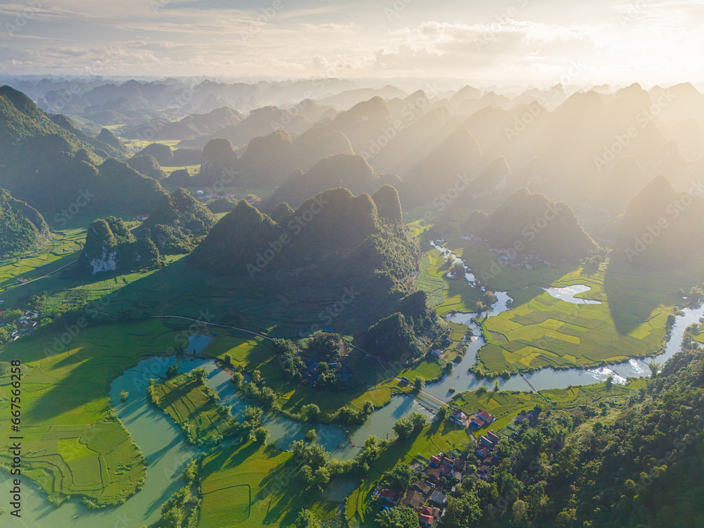 Aerial landscape in Phong Nam valley, an extreme scenery landscape at