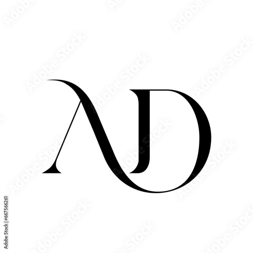 AD monogram logo signature icon. Elegant intertwined alphabet initials. Serif letter a, letter d. Luxury lettering sign. Modern deco design, fashion, beauty spa, wedding style characters typography.