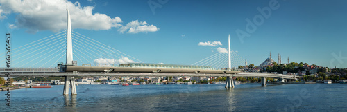Istanbul cityscape. Panoramic view on the Golden Horn Bridge and the Suleymaniye 