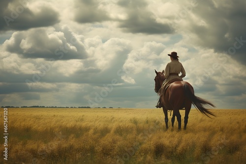 Riding Through the Wild West: a Cowboy on Horseback in the Countryside