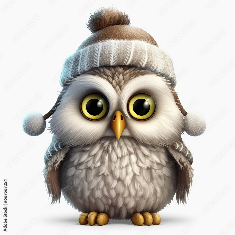 Naklejka premium Whimsical Christmas Owl in Santa's Hat Clipart Isolated on White Background