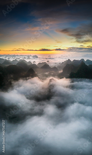 Aerial landscape in Phong Nam valley  an extreme scenery landscape at Cao bang province  Vietnam with river  nature  green rice fields