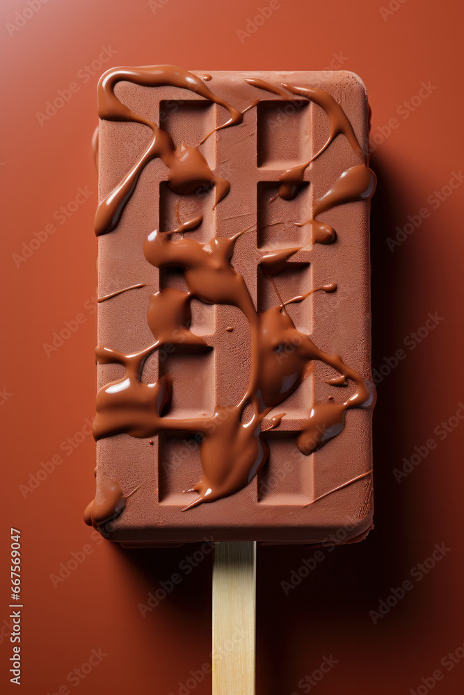 Minimal simple flat chocolate block ice cream bar on a brown background