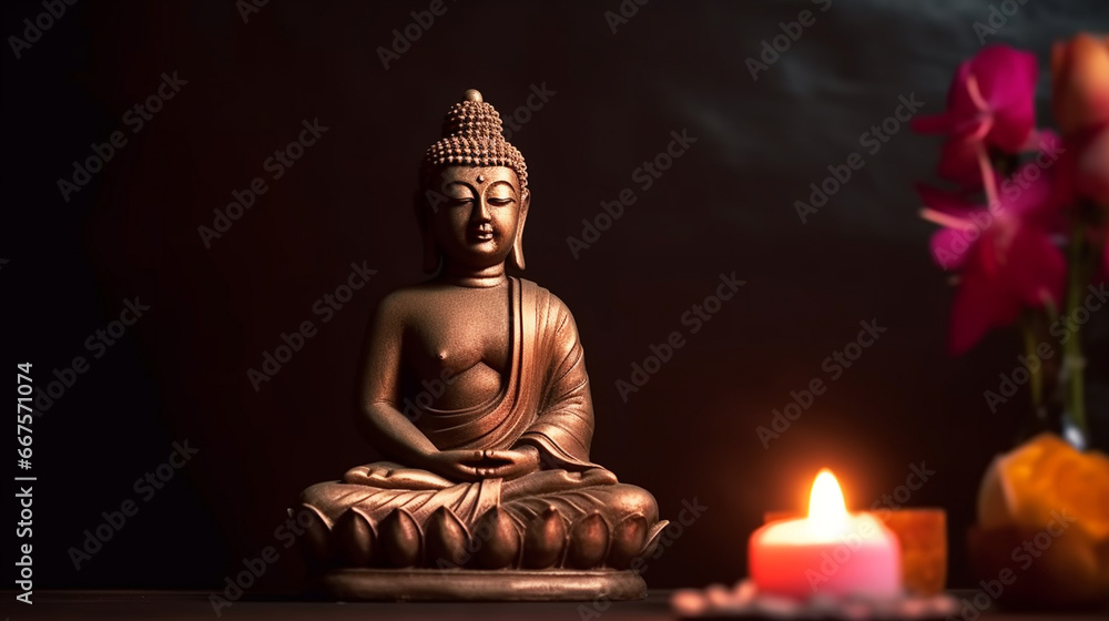 Buddha in meditation with lotus flower
