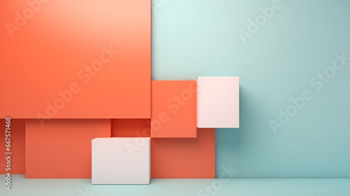 3D geometric cube green orange colorful pattern concept abstract geometric background. with copy space