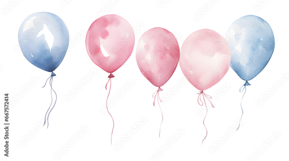 Watercolor balloons isolated on transparent background