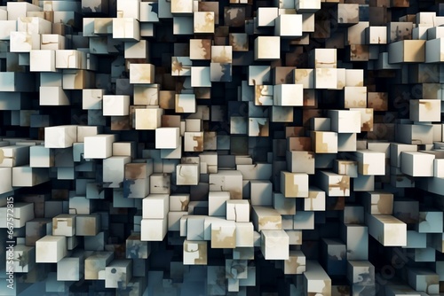 Incredible artistic composition of abstract square shapes forming a panoramic background design. Generative AI