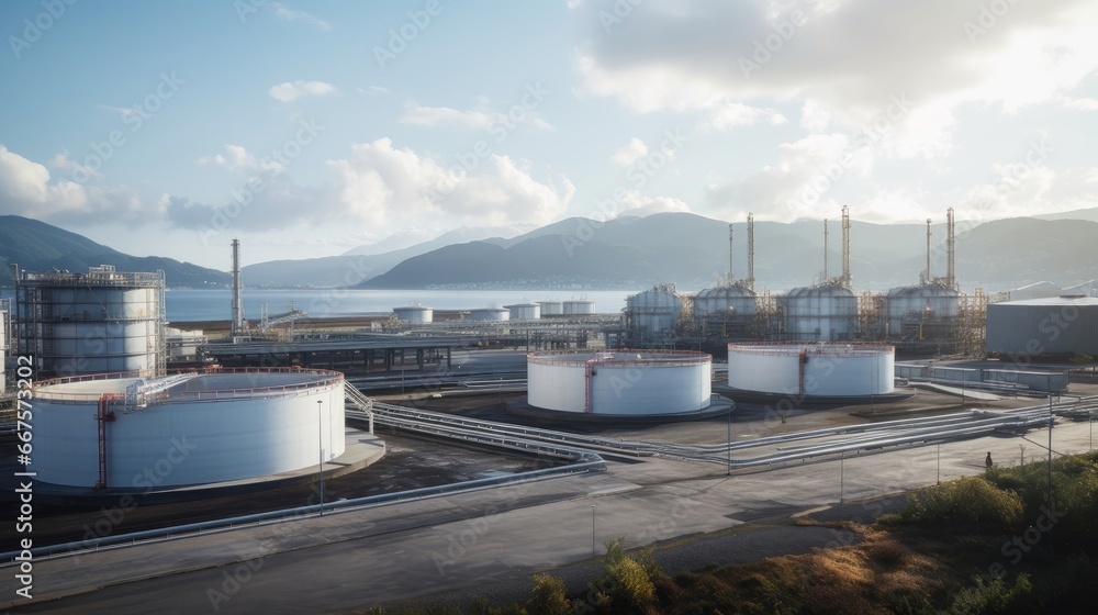 Enhance your energy and industrial content with captivating visuals of the oil storage facility, showcasing the city's role in the energy sector. Perfect for urban industrial presentations Enhance your energy and industrial content with captivating visuals of the oil storage facility, showcasing the city's role in the energy sector. Perfect for urban industrial presentations