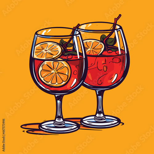 Rum cocktail in two glasses, simple vector icon