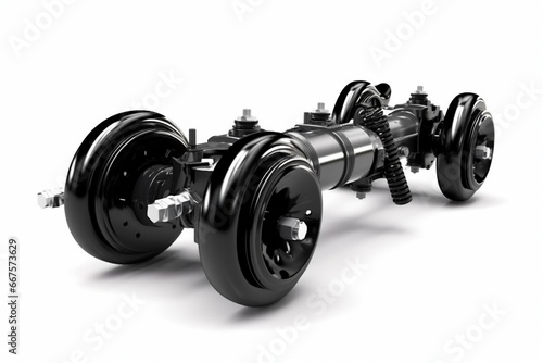 3D rendering of black axle with air suspension for heavy truck on white background. Generative AI
