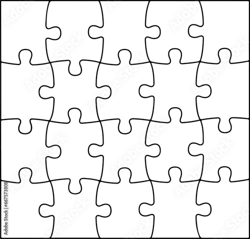 Puzzle pieces in black and white set. Jigsaw puzzle with twenty pieces. line model isolated on a transparent background. Pixel perfect icon 