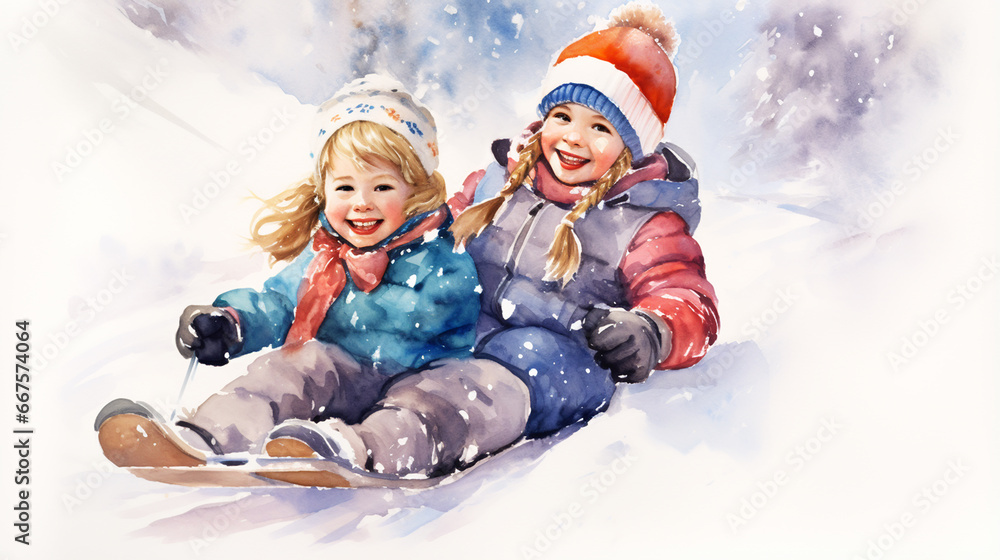 Winter season background people characters. Winter outdoor activities. People have fun.