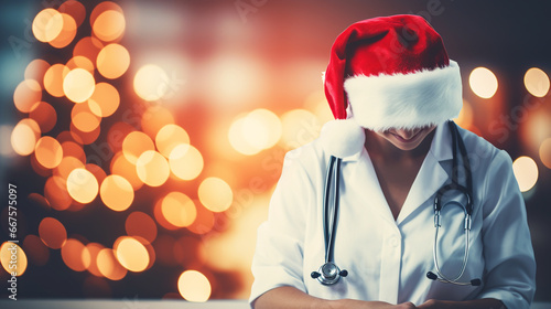 Young doctors in santa claus hats photo