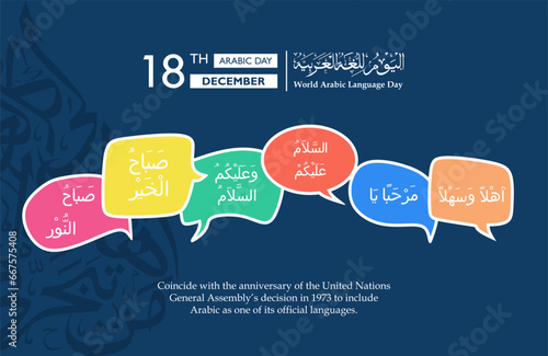 International Arabic Language day. 18th of December, Arabic Global Language day. islamic typography greetings. Arabic text translated: 