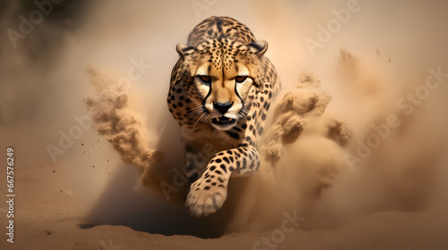 Cheetah running through the mud