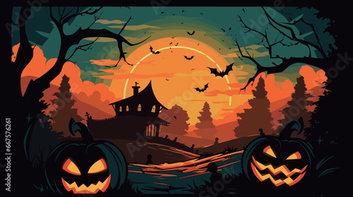 Halloween Flattened Colorful Illustration
