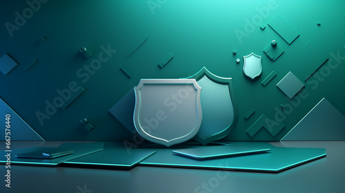 3D cyber security password antivirus green shield technology background for antihacking computer safety with copy space