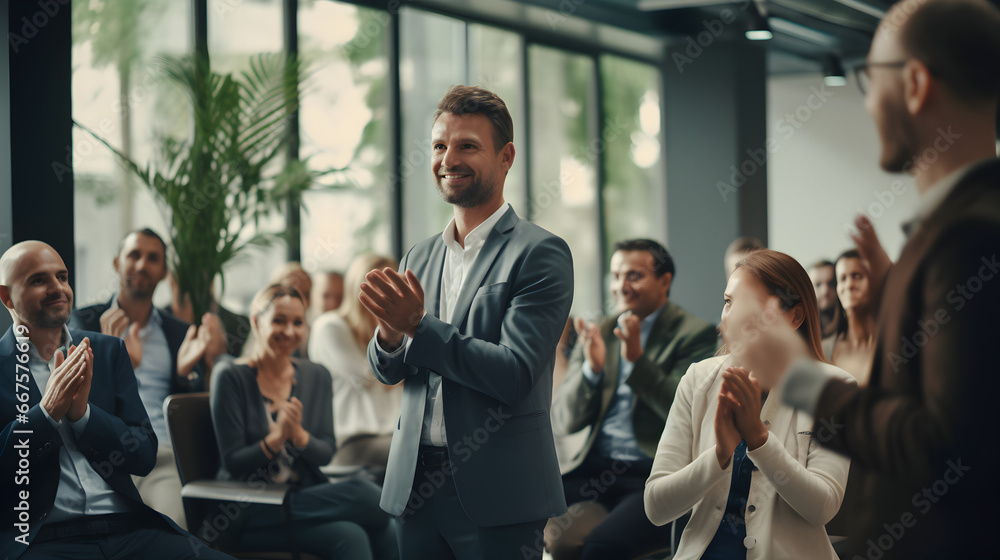Obraz premium Group of people clapping and applauding in business meeting
