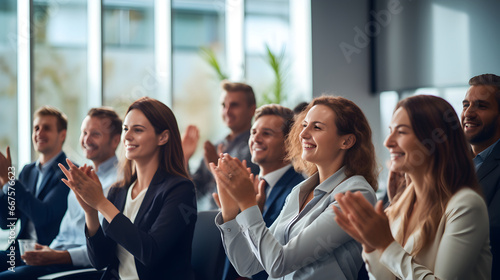 Group of people applauding in business meeting