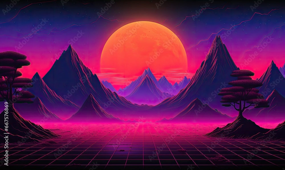 Retrowave mountain