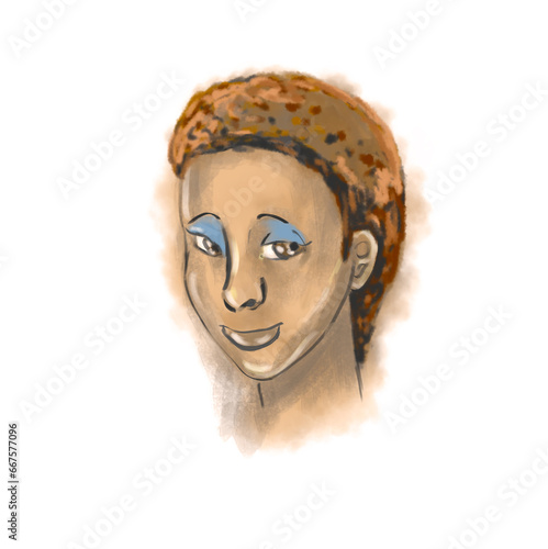 Nice African American black girl on white background. Digital illustration.