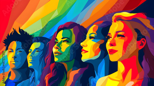 Pop art banner depicting the LGBT community with diverse people
