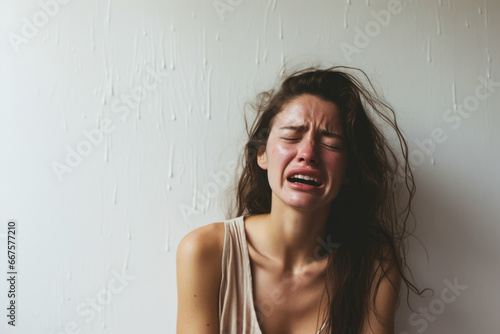 young woman crying: Tears, Grief, and the Pain of Emotional Distress photo