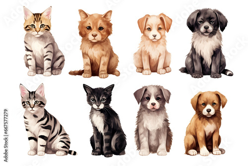  Safari Animal set cats and dogs of different breeds in watercolor style, Isolated on white background © Trendy Graphics