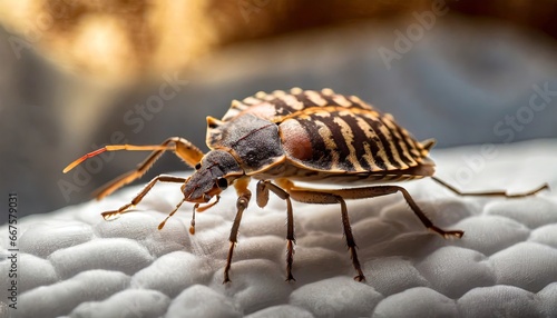 Generated imageBedbug Close up of Cimex hemipterus - bed bug on bed background , generated by AI photo