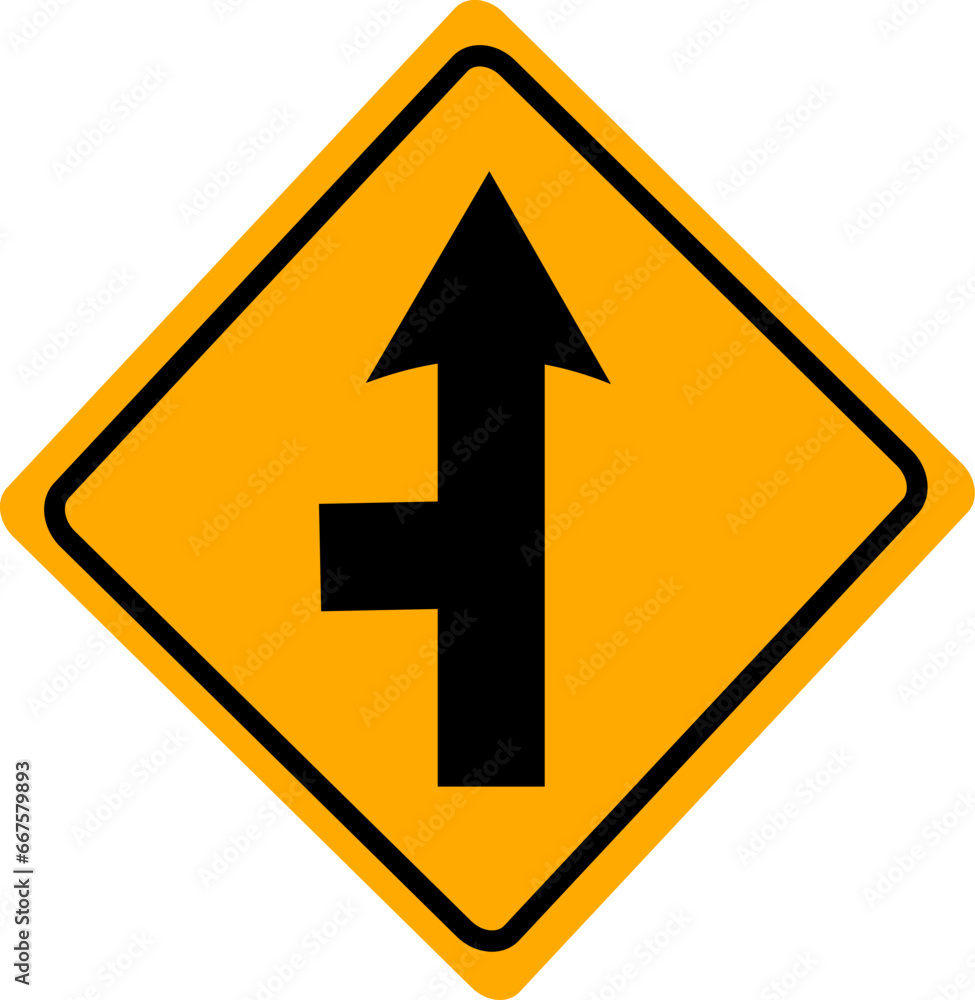 Traffic sign, intersection with minor side-road on the left. Replaceable vector design. Traffic sign, intersection with minor side-road on the left. Replaceable vector design.