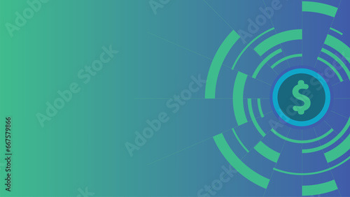 Financial tech concept vector background with geometric pattern, dollar sign coin icon and gradient background. 