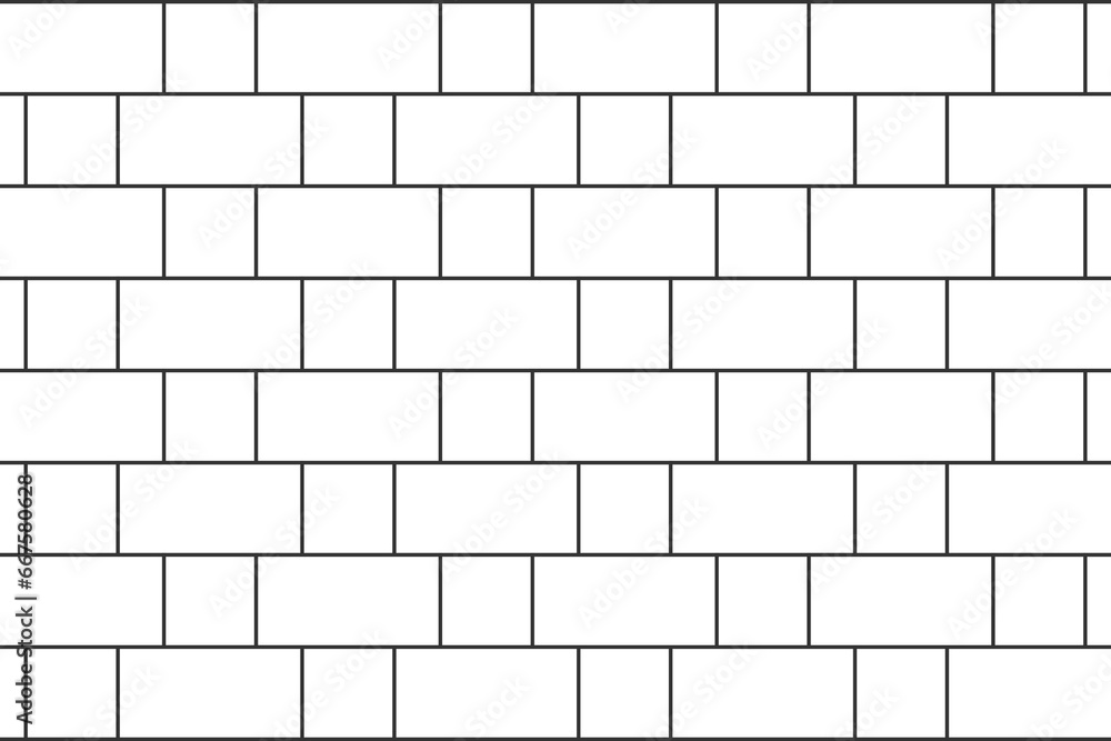 Rectangle and square tiles background. Brick wall pattern. Kitchen backsplash. Toilet, shower or bathroom decoration texture. Sidewalk layout. Vector outline illustration. - obrazy, fototapety, plakaty 