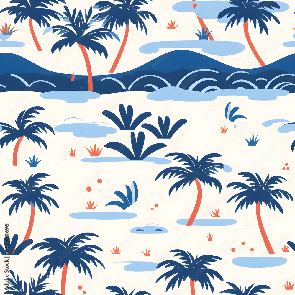 Seamless Colorful Tropical Palm Tree Pattern. Seamless pattern of Palm Tree in colorful style. vector art. Hand drawn exotic illustration for summer design, beach swimwear fabric, wallpaper