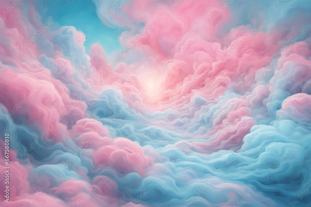 Pastel pink and blue clouds blend together perfectly. Painting the sky with a strange harmony