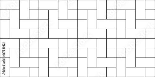 Cobblestone brick background. Pavement texture. Stone or ceramic tile wall pattern. Kitchen backsplash mosaic surface. Bathroom, shower or toilet floor decoration. Vector outline illustration