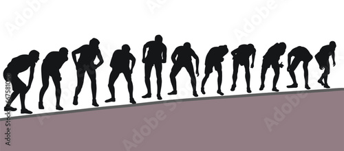 Silhouettes of athletes running from a high start. Running  cross  sprinting  jogging  walking
