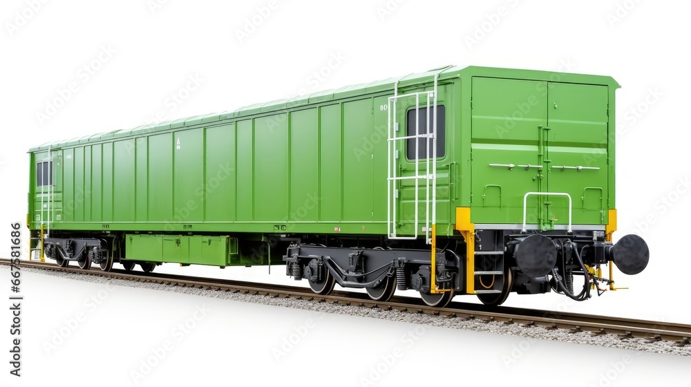 a green rail car isolated on a clean white background, symbolizing efficient freight transport in the industrial sector a green rail car isolated on a clean white background, symbolizing efficient freight transport in the industrial sector