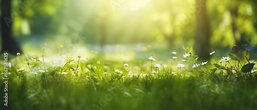 Springtime Serenity: Forest with Sun Beams and Defocused Trees