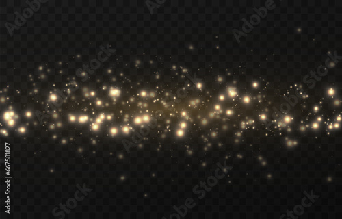 Dust gold. Gold sparks with special light. Vector sparkles on a transparent background. Christmas abstract pattern. Sparkling magical dust particles.